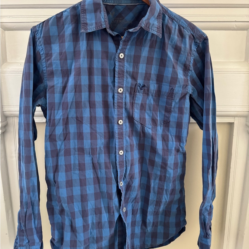 American Eagle Outfitters Blue Plaid Button Down Shirt